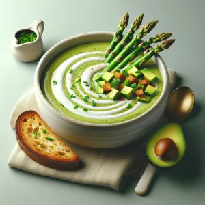 Crema de espárragos y aguacate keto, cremosa y ligera