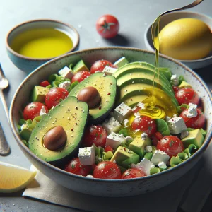 Ensalada de aguacate keto con queso feta fresco