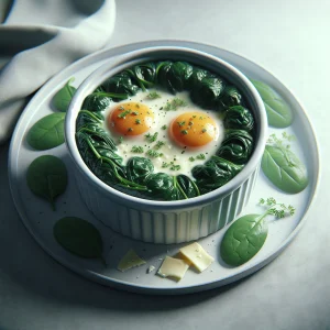 Huevos al horno keto con espinacas frescas