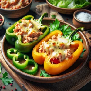 Pimientos al horno keto rellenos de atún jugoso