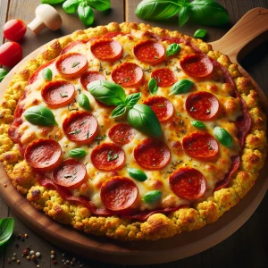 Pizza keto de coliflor baja en carbohidratos