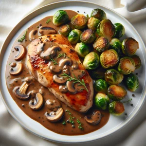 Pollo con salsa de champiñones keto, cremoso y sabroso