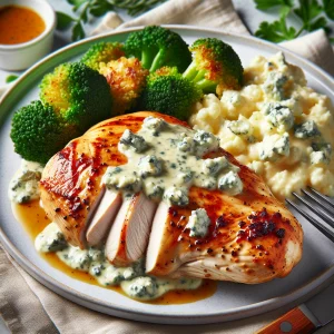 Pollo con salsa de queso azul keto, cremoso y sabroso