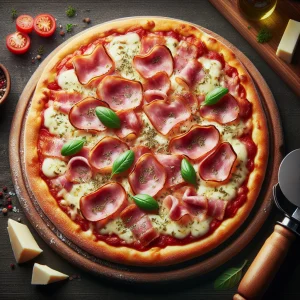 Pizza de jamón y queso keto, crujiente y deliciosa