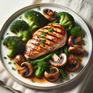 Pollo con brócoli y champiñones keto, jugoso y saludable