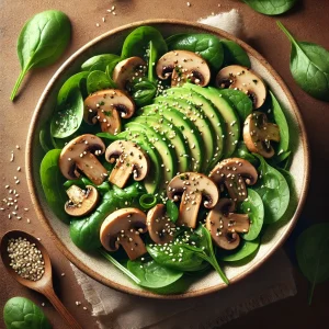 Ensalada de espinacas y champiñones keto, fresca y sabrosa