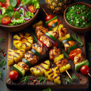 Brochetas de pollo y piña keto, jugosas y sabrosas