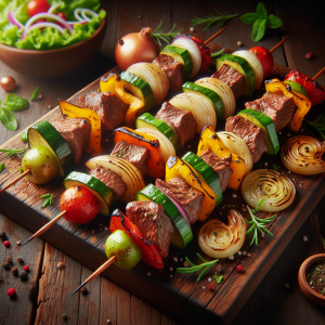 Brochetas de res con verduras keto, jugosas y sabrosas