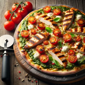 Pizza de pollo y pesto keto, crujiente y deliciosa