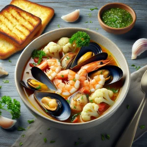 Sopa de mariscos y coliflor keto, deliciosa y baja en carbohidratos