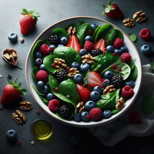 Ensalada de espinacas y frutas rojas keto, fresca y deliciosa