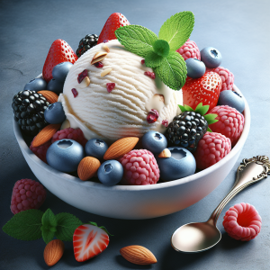 Helado de almendra y frutas rojas keto, cremoso y sin azúcar