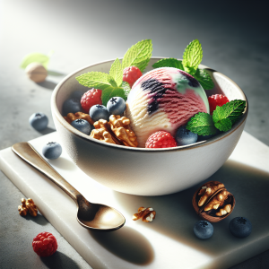 Helado de nuez y frutas rojas keto, cremoso y sin azúcar