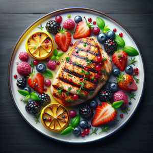Pollo con limón y frutas rojas keto, jugoso y saludable