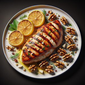 Pollo con limón y nuez keto, jugoso y saludable