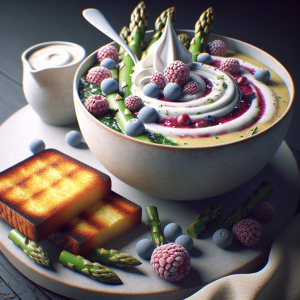 Sopa de espárragos y frutas rojas keto, cremosa y ligera