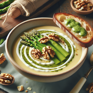 Sopa de espárragos y nuez keto, cremosa y ligera