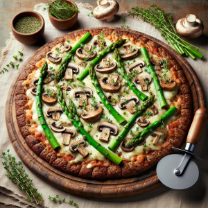 Pizza de champiñones y espárragos keto, crujiente y deliciosa