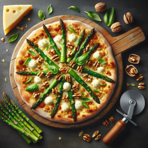 Pizza de espárragos y nuez keto, crujiente y deliciosa