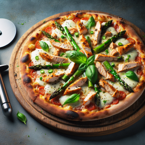 Pizza de pollo y espárragos keto, crujiente y deliciosa