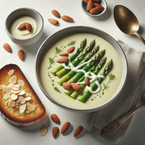 Sopa de espárragos y almendra keto, cremosa y ligera