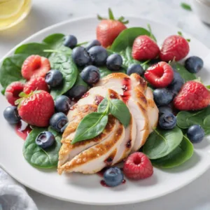 Pollo con Frutas Rojas y Espinacas Keto