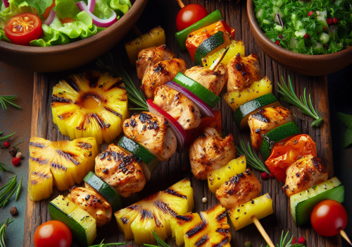 Brochetas de pollo y piña keto, jugosas y sabrosas