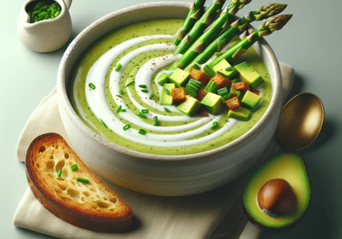 Crema de espárragos y aguacate keto, cremosa y ligera