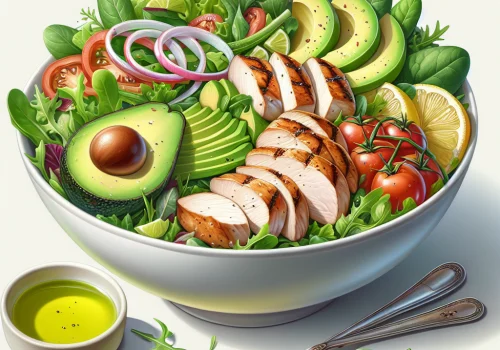Ensalada de pollo y aguacate keto, fresca y saludable