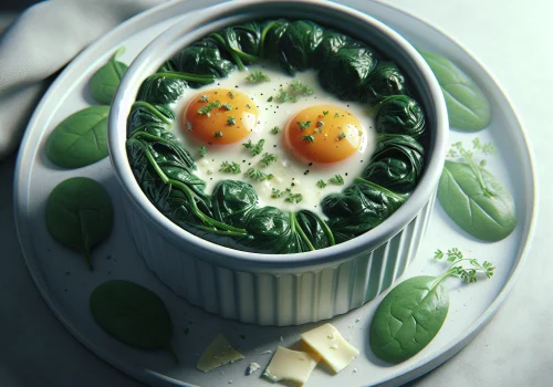 Huevos al horno keto con espinacas frescas