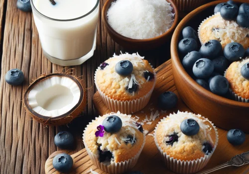 Muffins de coco y arándanos keto, esponjosos y deliciosos