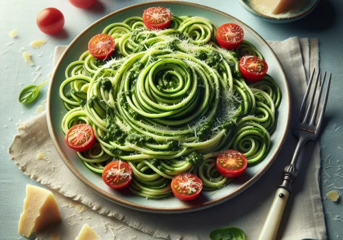 Pasta de calabacín keto con pesto fresco