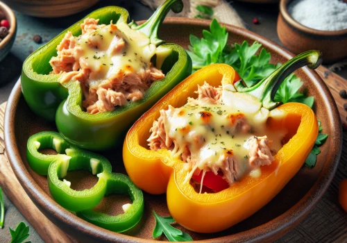 Pimientos al horno keto rellenos de atún jugoso