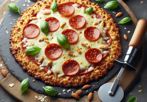 Pizza de almendra keto, crujiente y deliciosa