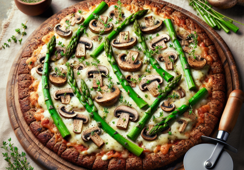 Pizza de champiñones y espárragos keto, crujiente y deliciosa