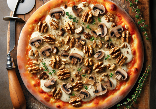 Pizza de champiñones y nuez keto, crujiente y deliciosa