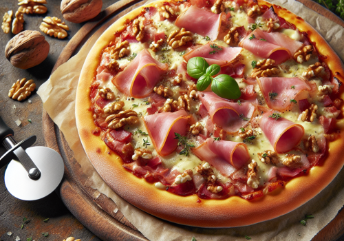 Pizza de jamón y nuez keto, crujiente y deliciosa