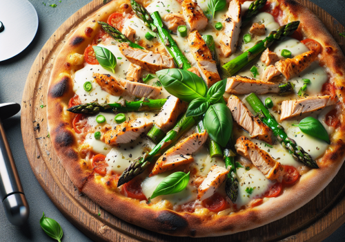 Pizza de pollo y espárragos keto, crujiente y deliciosa