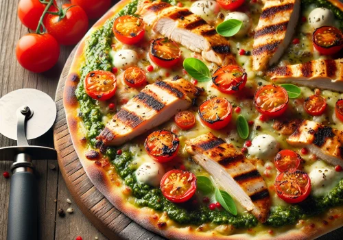 Pizza de pollo y pesto keto, crujiente y deliciosa