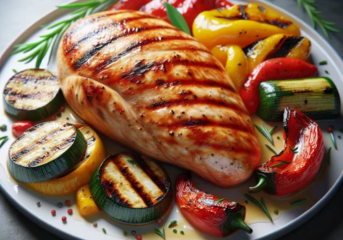 Pollo a la plancha keto con verduras asadas