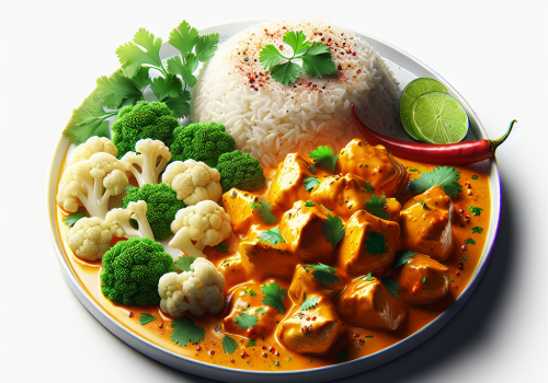 Pollo al curry con coliflor keto, sabroso y bajo en carbohidratos