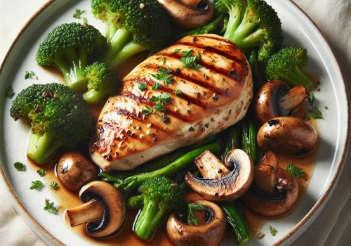 Pollo con brócoli y champiñones keto, jugoso y saludable