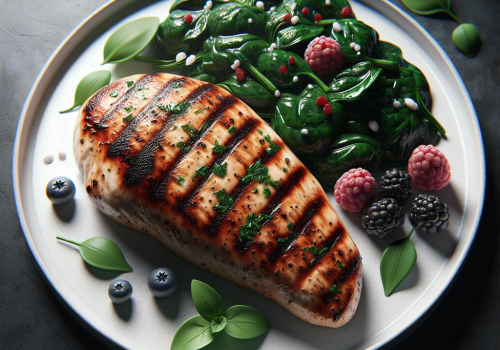 Pollo con frutas rojas y espinacas keto, jugoso y saludable