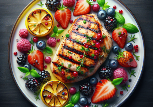 Pollo con limón y frutas rojas keto, jugoso y saludable