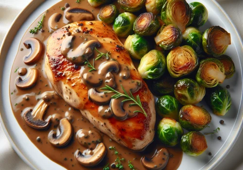 Pollo con salsa de champiñones keto, cremoso y sabroso
