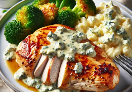 Pollo con salsa de queso azul keto, cremoso y sabroso
