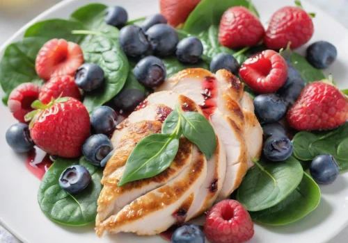 Pollo con Frutas Rojas y Espinacas Keto