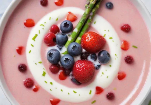 Sopa de Espárragos y Frutas Rojas Keto